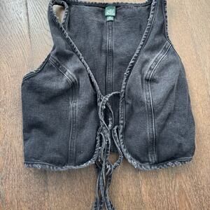 Wild Fable Black Denim Tie Front Cropped Vest Sz XS